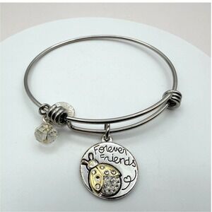 Vintage 90s Love This Life Silver Tone Forever Friends Ladybug Bangle‎ Bracelet